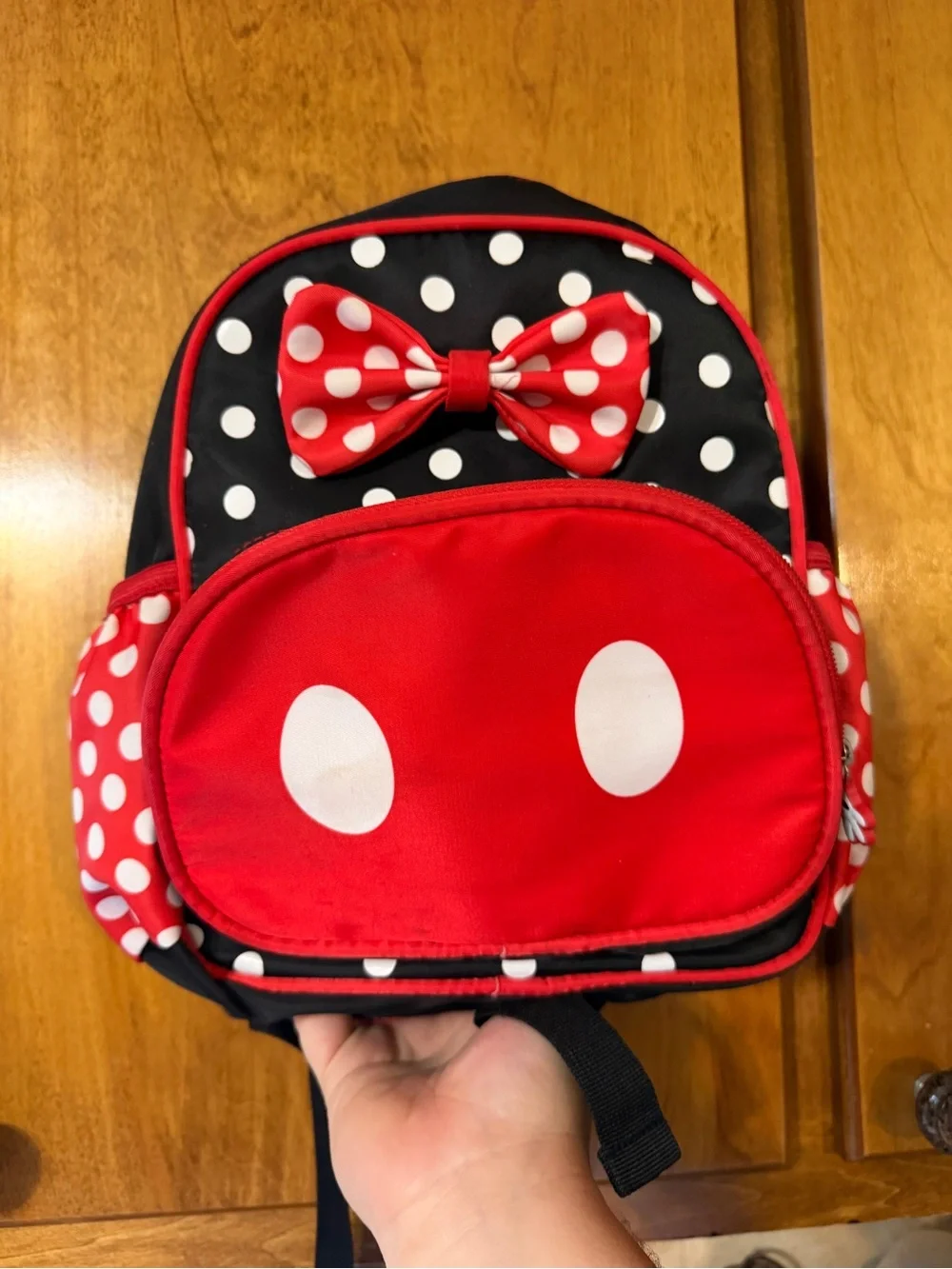 Kids Red and Black Polka Dot Bow Backpack
